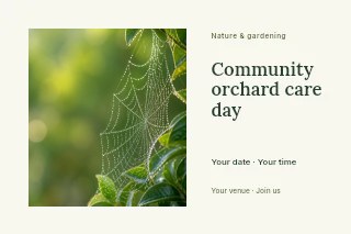 Community orchard care day postcard template · Horizontal photo dialogue