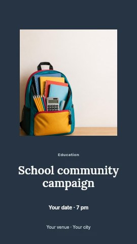 Backpack filled with school supplies in School community campaign instagram story template