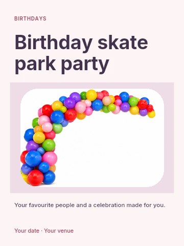 Birthday skate park party invitation template
