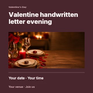 Valentine handwritten letter evening social media post template · Title & photograph