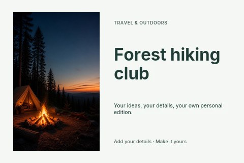 Evening forest campsite with campfire in Forest hiking club postcard template