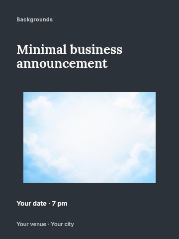 Soft Blue Sky with White Clouds Background in Minimal business announcement poster template