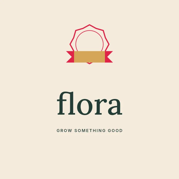 8-point soft badge · with a folded ribbon in Flora · Botanical logo