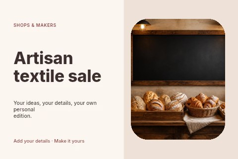 Rustic bakery display with assorted bread in Artisan textile sale postcard template