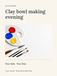 Clay bowl making evening poster template · Title & photograph