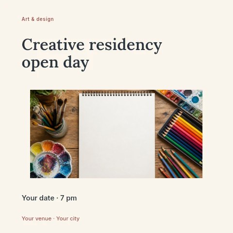 Creative residency open day social media post template