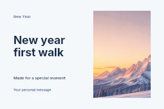 Snowy mountain range at sunset in New Year first walk · Horizontal photo dialogue