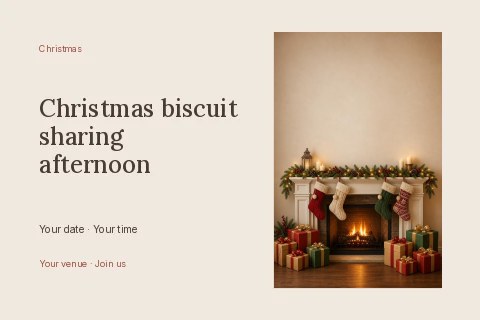 Christmas biscuit sharing afternoon postcard · Horizontal photo dialogue postcard template