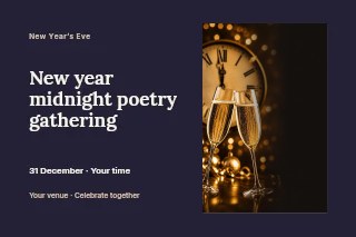 New Year midnight poetry gathering postcard template · Horizontal photo dialogue