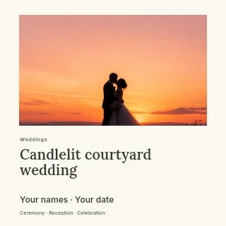 Candlelit courtyard wedding social media post template · Gallery editorial