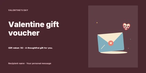 Love letter and heart shaped chocolates in Valentine gift voucher template