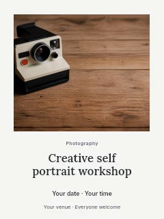 Creative self portrait workshop poster template · Quiet photo gallery