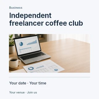 Independent freelancer coffee club social media post template · Title & photograph