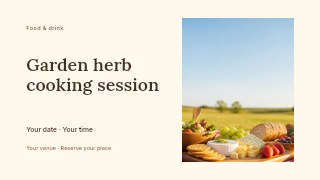 Garden herb cooking session presentation cover template · Horizontal photo dialogue