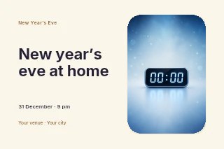 Digital clock showing midnight with sparkling stars in New Year’s Eve at home · Horizontal photo dialogue