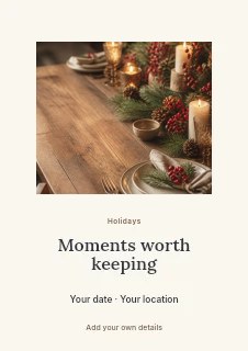 rustic holiday table setting with candles in Holiday photo greeting · Picture window