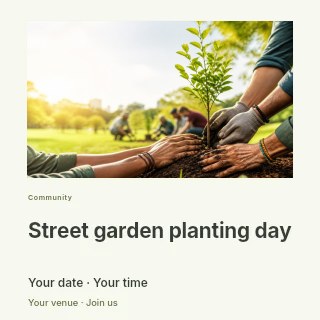 Community Tree Planting in Park in Street garden planting day social media post · Gallery editorial
