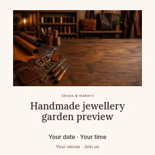 Handmade jewellery garden preview social media post template · Quiet photo gallery