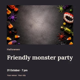 Friendly monster party social media post template · Gallery editorial