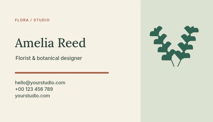 Ginkgo foliage · paired arrangement with 4 leaf pairs in Flora studio · Botanical business card