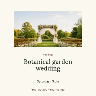 Botanical garden wedding social media post template · Picture window