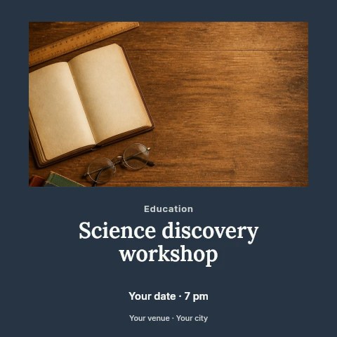 Vintage study desk with books and globe in Science discovery workshop social media post template