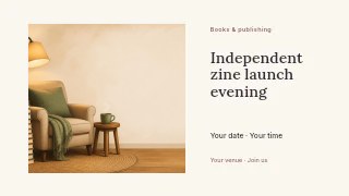 Independent zine launch evening youtube thumbnail template · Horizontal photo dialogue