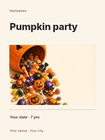 Halloween pumpkin bucket with assorted candy in Pumpkin party poster template