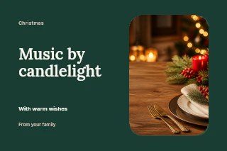 Cozy Christmas table setting with candles in Christmas candlelight concert photo layout · Horizontal photo dialogue
