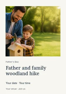 Father and family woodland hike flyer template · Gallery editorial
