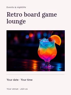 Retro board game lounge poster template · Title & photograph