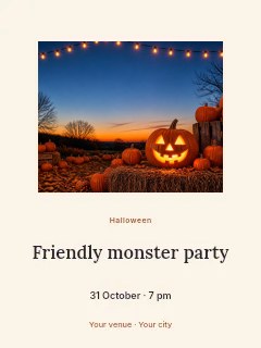 Friendly monster party greeting card template · Picture window