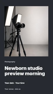 Professional DSLR camera with studio lighting setup in Newborn studio preview morning instagram story · Gallery editorial