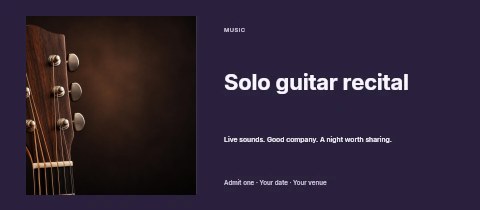 acoustic guitar headstock close-up in Solo guitar recital event ticket template