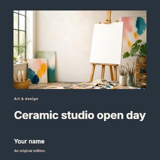Bright artist studio with blank canvas in Ceramic studio open day · Gallery editorial