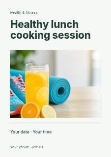 Healthy lunch cooking session flyer template · Title & photograph
