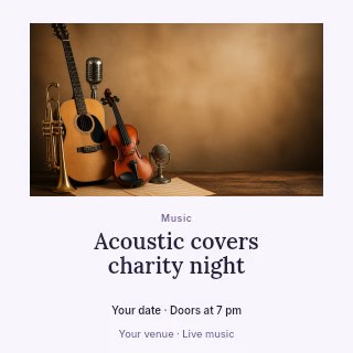 Acoustic covers charity night social media post template · Quiet photo gallery
