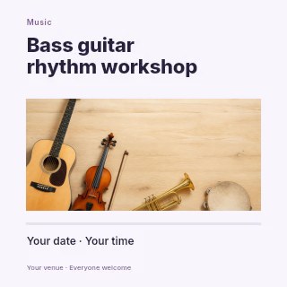 Bass guitar rhythm workshop social media post template · Title & photograph