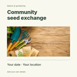Community seed exchange social media post template · Title & photograph