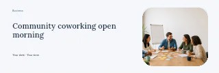 Community coworking open morning banner template · Horizontal photo dialogue