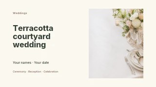 Terracotta courtyard wedding presentation cover template · Horizontal photo dialogue