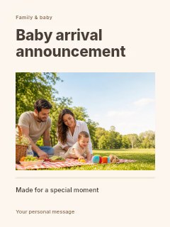 Baby arrival announcement invitation template · Title & photograph