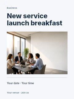 New service launch breakfast poster template · Title & photograph