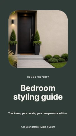 Modern black front door with greenery in Bedroom styling guide instagram story template