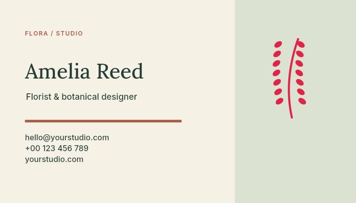 Round sprig with 7 leaf pairs in Flora studio · Botanical business card