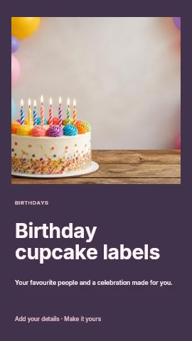 Birthday cake with candles and balloons in Birthday cupcake labels instagram story template