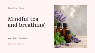 Mindful tea and breathing presentation cover template · Horizontal photo dialogue