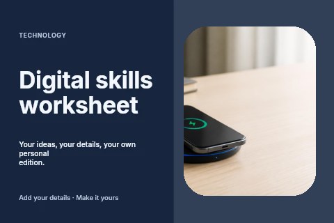 Smartphone Wirelessly Charging on Desk in Digital skills worksheet postcard template