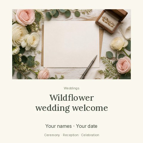 Wildflower wedding welcome social media post · Quiet photo gallery social media post template