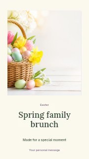 Easter basket with colored eggs and flowers in Spring family brunch · Quiet photo gallery